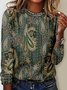 Damen Langarm T-Shirts T-Shirt Frühling/Herbst Ethnisch Jersey Rundhals Täglich Ausgehen Retro Oberteile