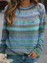 Strickpullover Damen Winter Ethnisch Geometrie Lässig Langarm Rundhals Sweatshirts