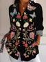 Damen Ethnisch Langarm Bluse Frühling/Herbst Hemdkragen Täglich Retro Oberteile