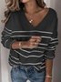 Pullover Damen Frühling/Herbst Gestreift Lässig Langarm V-Ausschnitt Weit