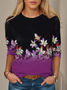 Damen Langarm T-Shirts T-Shirt Frühling/Herbst Geblümt Jersey Rundhals Täglich Ausgehen Lässig Oberteile