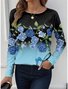 Damen Langarm T-Shirts T-Shirt Frühling/Herbst Geblümt Jersey Rundhals Täglich Ausgehen Lässig Oberteile