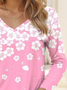 Damen Langarm T-Shirts T-Shirt Frühling/Herbst Geblümt Print Jersey V-Ausschnitt Täglich Ausgehen Lässig Oberteile