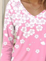 Damen Langarm T-Shirts T-Shirt Frühling/Herbst Geblümt Print Jersey V-Ausschnitt Täglich Ausgehen Lässig Oberteile