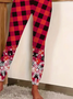 Damen Lässig Kariert Jersey Alle Jahreszeiten Lang Leggings