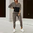 Damen Geometrisch Täglich Ausgehen Zwei Stücke Set Langarm Lässig Frühling/Herbst Bluse mit Hose Matching Set