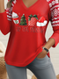 Damen Langarm T-Shirts T-Shirt Frühling/Herbst Weihnachten Jersey V-Ausschnitt Urlaub Ausgehen Lässig Oberteile