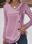Blusen Damen Langarmshirts Frühling/Herbst Lässig Unifarben Geknöpft Jersey V-Ausschnitt Oberteile