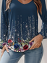 Damen Langarm T-Shirts T-Shirt Frühling/Herbst Geblümt Jersey V-Ausschnitt Urlaub Ausgehen Lässig Oberteile