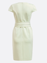 Damen Kurzarm Sommer Unifarben Gerüscht Kleid V-Ausschnitt Cocktail Ausgehen Urban Midi H-Linie Grün