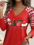 Damen Langarm T-Shirts T-Shirt Frühling/Herbst Weihnachten Jersey V-Ausschnitt Urlaub Ausgehen Lässig Oberteile