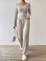 Damen Unifarben Reißverschluss Zweiteiliges Set Täglich Langarm Lässig Frühling/Herbst Bluse mit Hose Matching Set