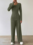 Damen Unifarben Reißverschluss Zweiteiliges Set Täglich Langarm Lässig Frühling/Herbst Bluse mit Hose Matching Set