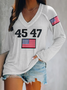 Damen Langarm T-Shirts T-Shirt Frühling/Herbst Textbriefe V-Ausschnitt Lässig Oberteile