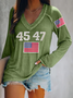 Damen Langarm T-Shirts T-Shirt Frühling/Herbst Textbriefe V-Ausschnitt Lässig Oberteile