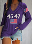 Damen Langarm T-Shirts T-Shirt Frühling/Herbst Textbriefe V-Ausschnitt Lässig Oberteile