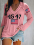 Damen Langarm T-Shirts T-Shirt Frühling/Herbst Textbriefe V-Ausschnitt Lässig Oberteile