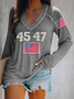 Damen Langarm T-Shirts T-Shirt Frühling/Herbst Textbriefe V-Ausschnitt Lässig Oberteile