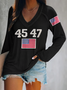 Damen Langarm T-Shirts T-Shirt Frühling/Herbst Textbriefe V-Ausschnitt Lässig Oberteile