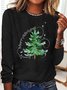Damen Langarm T-Shirts T-Shirt Frühling/Herbst Weihnachtsbaum Baumwollmischung Rundhals Täglich Ausgehen Lässig Oberteile