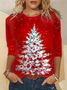 Damen Langarm T-Shirts T-Shirt Frühling/Herbst Weihnachtsbaum Print Jersey Rundhals Urlaub Ausgehen Lässig Oberteile