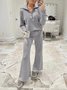 Damen Unifarben Täglich Ausgehen Zwei Stücke Set Langarm Lässig Frühling/Herbst Bluse mit Hose Matching Set