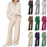 Damen Unifarben Täglich Ausgehen Zwei Stücke Set Langarm Lässig Frühling/Herbst Bluse mit Hose Matching Set