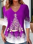 Damen Langarm Bluse Frühling/Herbst Weihnachten Warmbohren Jersey V-Ausschnitt Täglich Ausgehen Lässig Oberteile