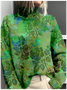 Damen Mock Neck 3d Drucken Retro Frühling/Herbst Langarm Sweatshirt