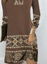 Damen Langarm Frühling/Herbst Ethnisch Jersey Kleid Rundhals Täglich Ausgehen Retro Mini H-Linie T-Shirt-Kleid