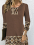 Damen Langarm Frühling/Herbst Ethnisch Jersey Kleid Rundhals Täglich Ausgehen Retro Mini H-Linie T-Shirt-Kleid