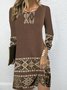 Damen Langarm Frühling/Herbst Ethnisch Jersey Kleid Rundhals Täglich Ausgehen Retro Mini H-Linie T-Shirt-Kleid