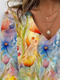 Damen Langarm T-Shirts T-Shirt Frühling/Herbst Geblümt Jersey V-Ausschnitt Täglich Ausgehen Lässig Oberteile