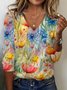 Damen Langarm T-Shirts T-Shirt Frühling/Herbst Geblümt Jersey V-Ausschnitt Täglich Ausgehen Lässig Oberteile