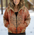 Damen Retro Winter 3d Drucken Kapuze Reißverschluss Gepolstert Parka