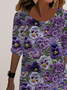 Damen Langarm Frühling/Herbst Geblümt Jersey Kleid Rundhals Täglich Ausgehen Lässig Mini H-Linie T-Shirt-Kleid