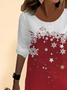 Damen Langarm Frühling/Herbst Schneeflocke Jersey Kleid Rundhals Täglich Ausgehen Lässig Mini H-Linie T-Shirt-Kleid