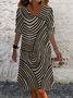 Damen Langarm Sommer Abstrakt Jersey Kleid V-Ausschnitt Täglich Ausgehen Lässig Midi A-Linien Tunika