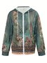 Damen Frühling/Herbst Oberbekleidung Retro 3d Drucken Langarm Kapuze Jacke