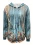 Damen Frühling/Herbst Oberbekleidung Retro 3d Drucken Langarm Kapuze Jacke