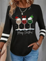 Damen Langarm T-Shirts T-Shirt Frühling/Herbst Weihnachten Wein Glas Jersey Rundhals Täglich Ausgehen Lässig Oberteile