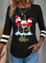 Damen Langarm T-Shirts T-Shirt Frühling/Herbst Weihnachten Wein Glas Jersey Rundhals Täglich Ausgehen Lässig Oberteile