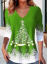 Damen Langarm Bluse Frühling/Herbst Weihnachten Warmbohren Jersey V-Ausschnitt Täglich Ausgehen Lässig Oberteile