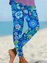 Damen Lässig Geblümt Jersey Alle Jahreszeiten Lang Leggings