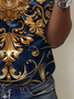 Damen Kurzarm T-Shirts T-Shirt Sommer Ethnisch Jersey V-Ausschnitt Urlaub Ausgehen Lässig Oberteile