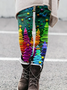 Damen Lässig Weihnachten Jersey Alle Jahreszeiten Lang Leggings
