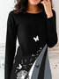 Damen Langarm Frühling/Herbst Schmetterling Jersey Kleid Rundhals Urlaub Ausgehen Lässig Mini H-Linie T-Shirt-Kleid