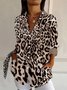 Damen Langarm Bluse Frühling/Herbst Leopard Hemdkragen Urlaub Ausgehen Lässig Oberteile