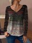 Damen Langarm T-Shirts T-Shirt Frühling/Herbst Ethnisch Jersey V-Ausschnitt Täglich Ausgehen Lässig Oberteile