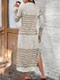 Damen Gestreift Langarm Frühling/Herbst Kleid Rundhals Urlaub Retro Maxikleid T-Shirt-Kleid H-Linie Kleid